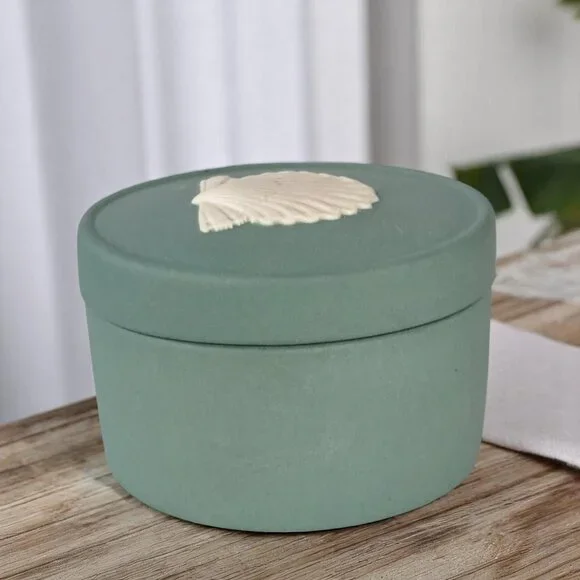 Wedgewood Teal Green Blue Sea Shell Trinket Ring Box Rare Jasperware